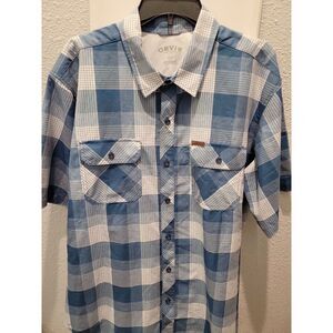 ORVIS Shirt Mens XXL ‎ Blue White Plaid Button Up Short Sleeve  lightweigh (e12)